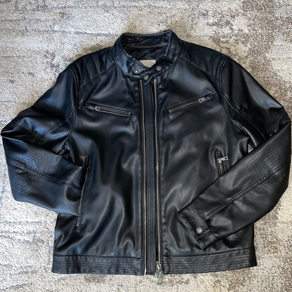 Mango men’s leather jacket black free shipping